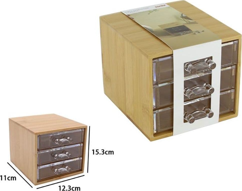 PORTA GIOIELLI COSMETICI CON 3 CASSETTI ORGANIZZATORE CASA IN LEGNO 12.3X15.3X11 CM 10830 in Cassettiere Trade Shop italia - Napoli, commercioVirtuoso.it