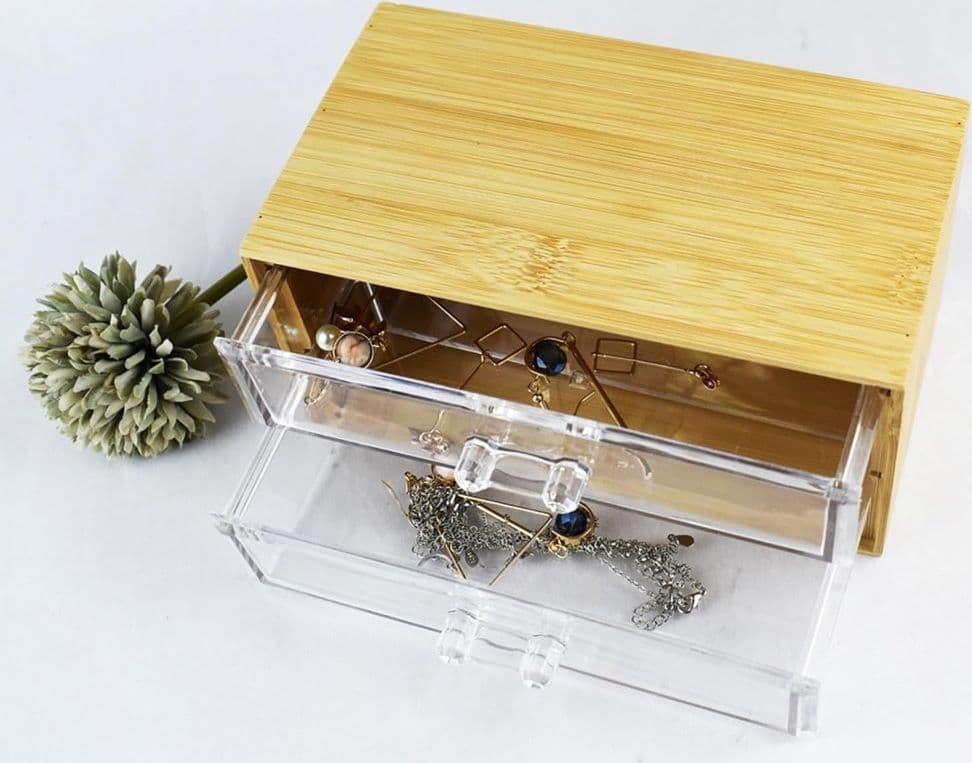 PORTA GIOIELLI COSMETICI CON 2 CASSETTI FORME DIVERSE ORGANIZER LEGNO 24.3X15.3X11CM 10831 in Contenitori per cosmetici Trade Shop italia - Napoli, commercioVirtuoso.it
