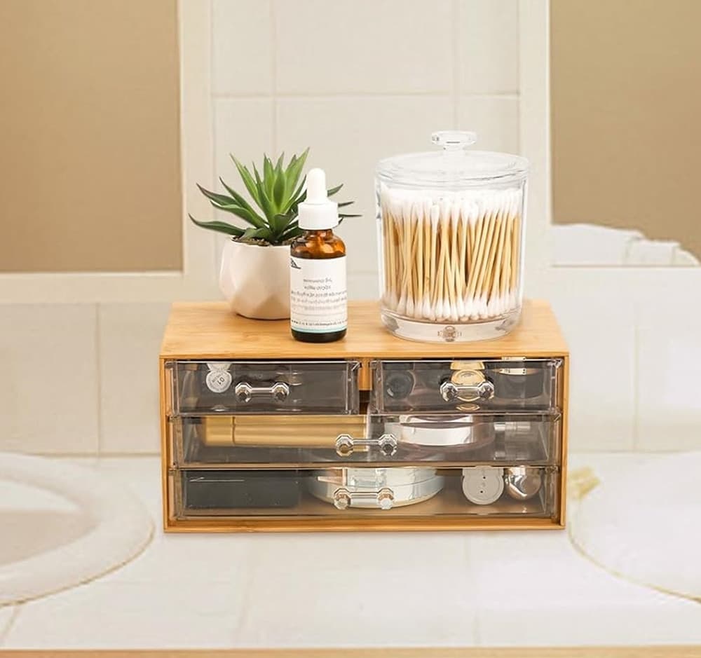 PORTA GIOIELLI COSMETICI CON 4 CASSETTI ORGANIZZATORE CASA IN LEGNO 24.3X15.3X11CM 10832 in Contenitori per cosmetici Trade Shop italia - Napoli, commercioVirtuoso.it