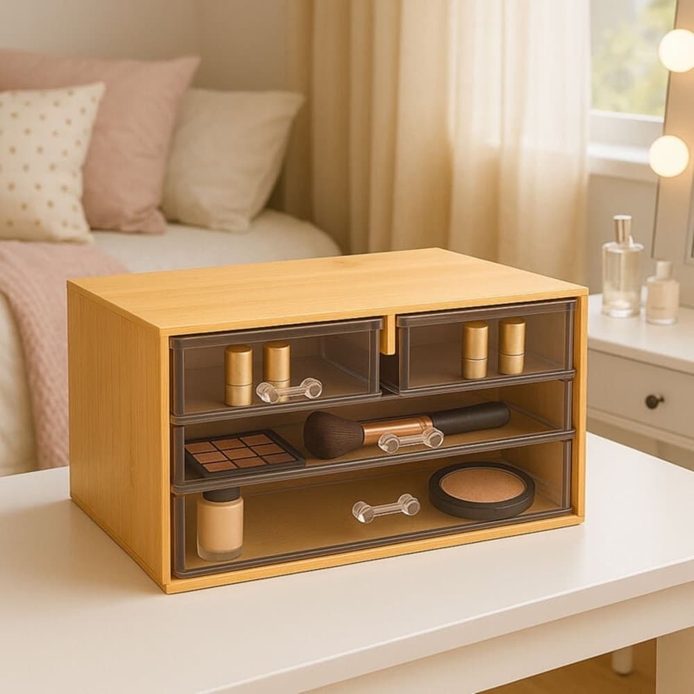 PORTA GIOIELLI COSMETICI CON 4 CASSETTI ORGANIZZATORE CASA IN LEGNO 24.3X15.3X11CM 10832 in Contenitori per cosmetici Trade Shop italia - Napoli, commercioVirtuoso.it
