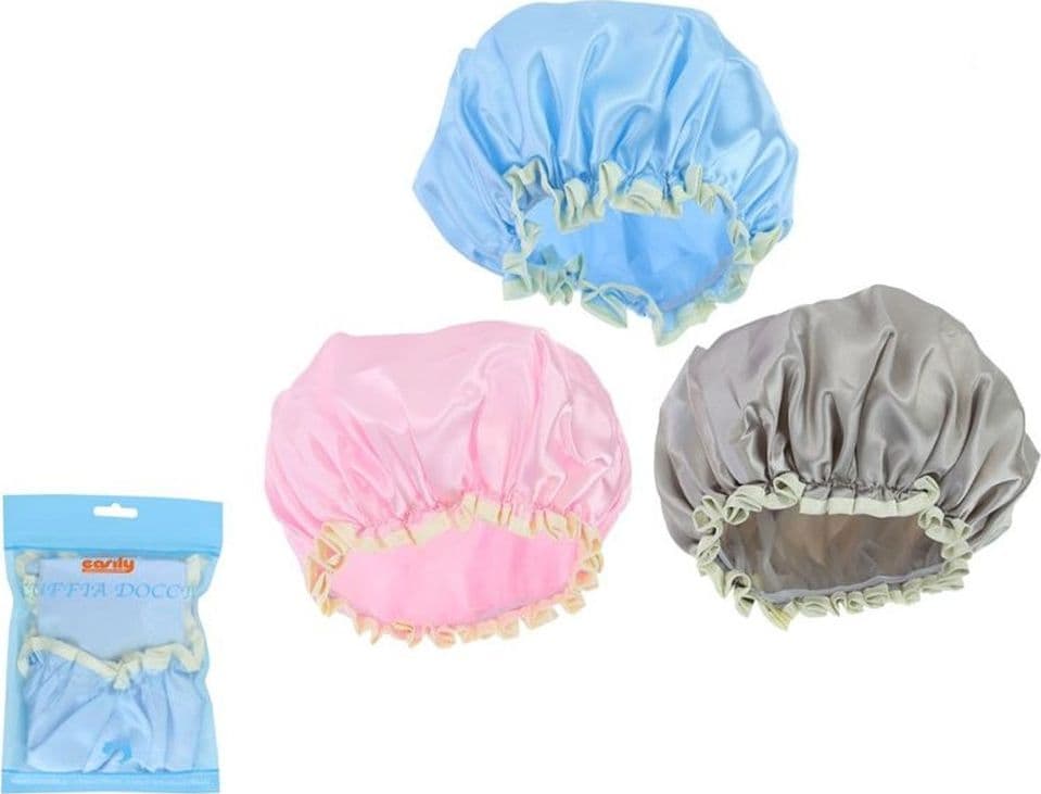 CUFFIA PER DOCCIA BAGNO ELASTICO COLORATA LUCIDA CON BORDINO PROTEGGE CAPELLI 87651 in Cuffie doccia Trade Shop italia - Napoli, commercioVirtuoso.it