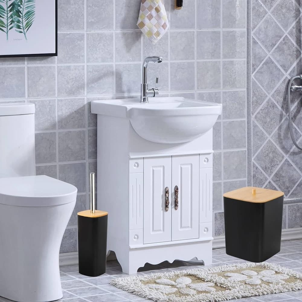SET ACCESSORI BAGNO IN BAMBÙ 6PZ MODERNO NERI BIDONE SPAZZATURA PORTASAPONE DISPENSER in Set di accessori per il bagno Trade Shop italia - Napoli, commercioVirtuoso.it