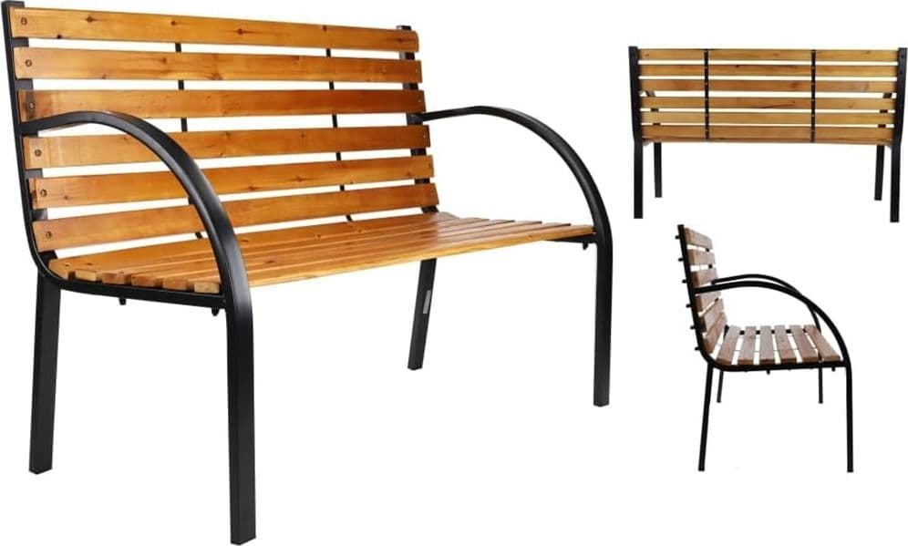 PANCHINA DA PARCO PANCA CON BRACCIOLI IN METALLO LEGNO MARRONE 122X60X81CM ARREDO GIARDINO in Panche Trade Shop italia - Napoli, commercioVirtuoso.it