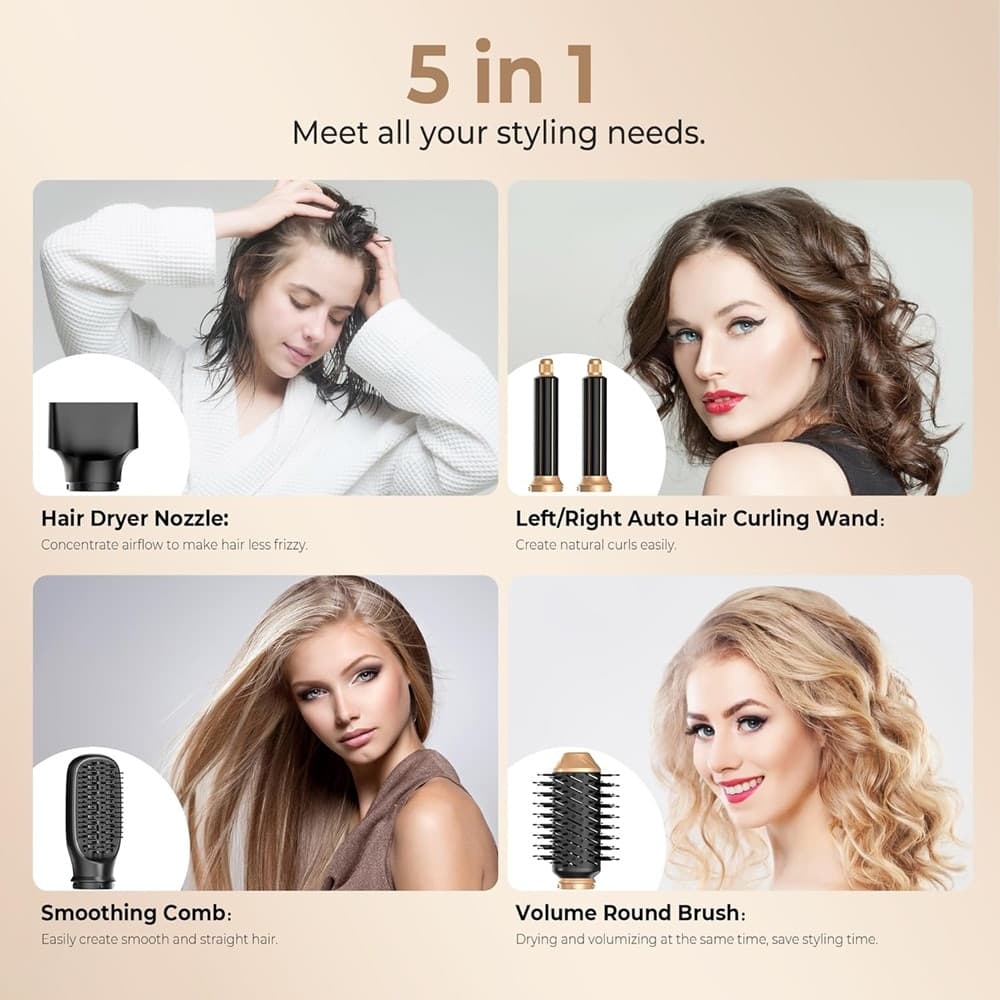 AIR STYLER 5IN1 SPAZZOLA CAPELLI AD ARIA CALDA ASCIUGACAPELLI LISCIO ONDE RICCI MULTIFUNZIONE in Asciugacapelli Trade Shop italia - Napoli, commercioVirtuoso.it