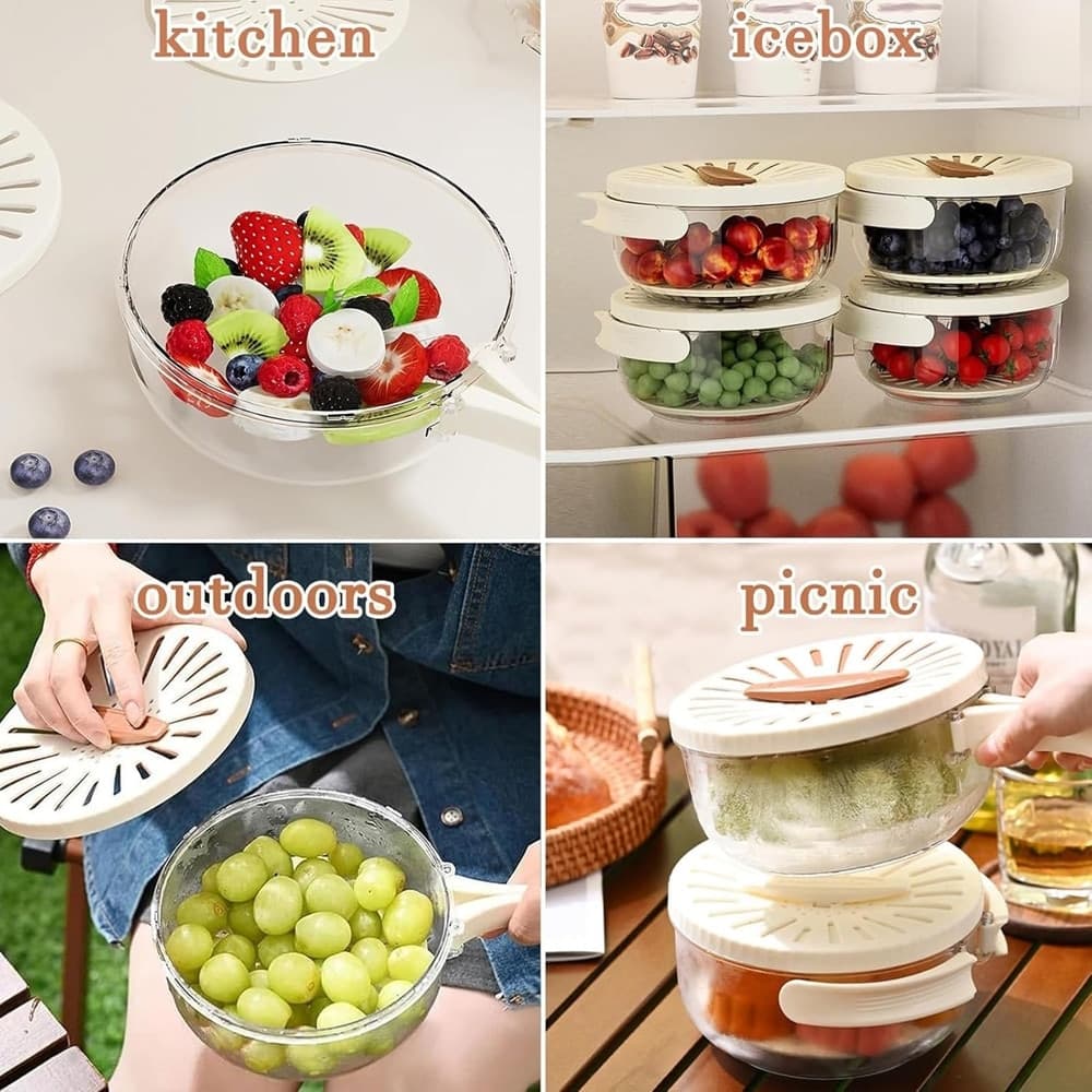CIOTOLA PER LAVARE FRUTTA VERDURA CONTENITORE ALIMENTI MANICO PIEGHEVOLE CON FILTRO PICNIC in Ciotoline da Snack Trade Shop italia - Napoli, commercioVirtuoso.it