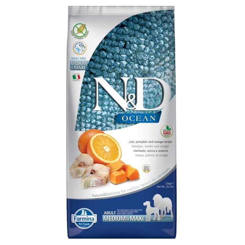 Farmina N&D Ocean mangime secco Adult Medium Maxi merluzzo zucca e arancia in Secco 101 Market - Poggibonsi, commercioVirtuoso.it
