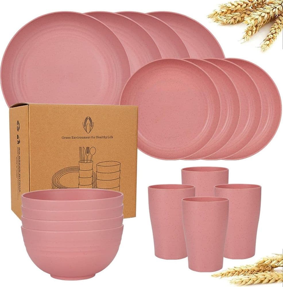 SET DA 16PZ STOVIGLIE IN PAGLIA DI GRANO CIOTOLE PIATTI INFRANGIBILI POSATE RIUTILIZZABILI in Piatti Trade Shop italia - Napoli, commercioVirtuoso.it