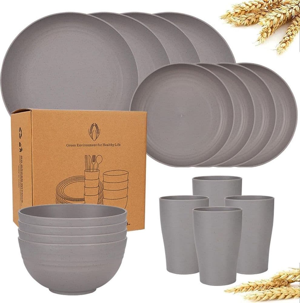 SET DA 16PZ STOVIGLIE IN PAGLIA DI GRANO CIOTOLE PIATTI INFRANGIBILI POSATE RIUTILIZZABILI in Piatti Trade Shop italia - Napoli, commercioVirtuoso.it