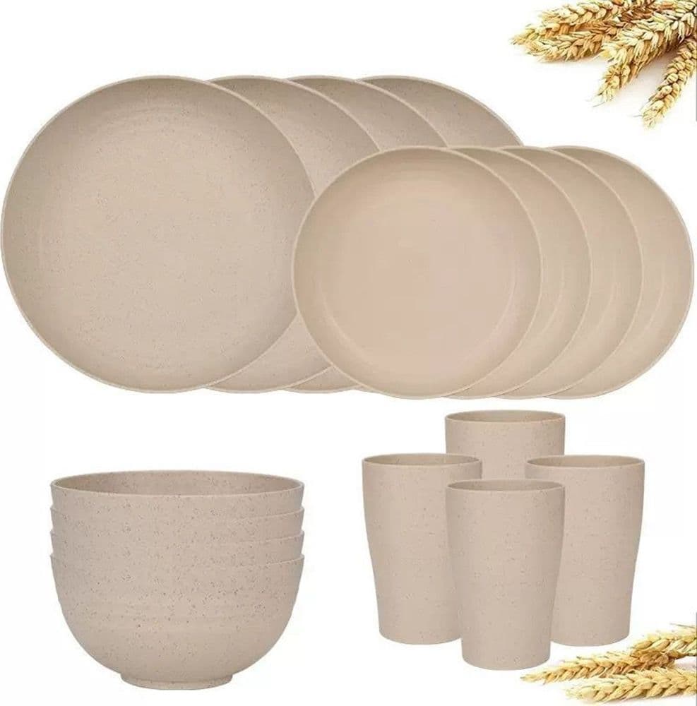 SET DA 16PZ STOVIGLIE IN PAGLIA DI GRANO CIOTOLE PIATTI INFRANGIBILI POSATE RIUTILIZZABILI in Piatti Trade Shop italia - Napoli, commercioVirtuoso.it