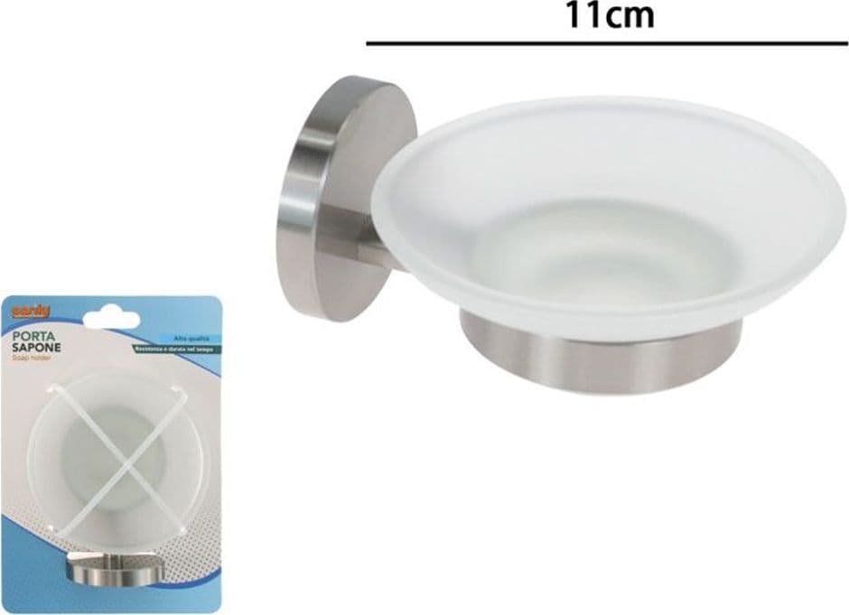 PORTA SAPONE IN ACCIAIO SATINATO CON PIATTINO VETRO SATINATO ACCESSORI DA BAGNO 87905 in Portasapone Trade Shop italia - Napoli, commercioVirtuoso.it