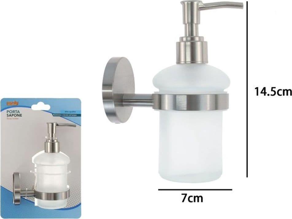 DISPENSER PORTA SAPONE PER SAPONE LIQUIDO IN ACCIAIO SATINATO VETRO ACCESSORIO BAGNO 87907 in Dosatori per sapone liquido Trade Shop italia - Napoli, commercioVirtuoso.it