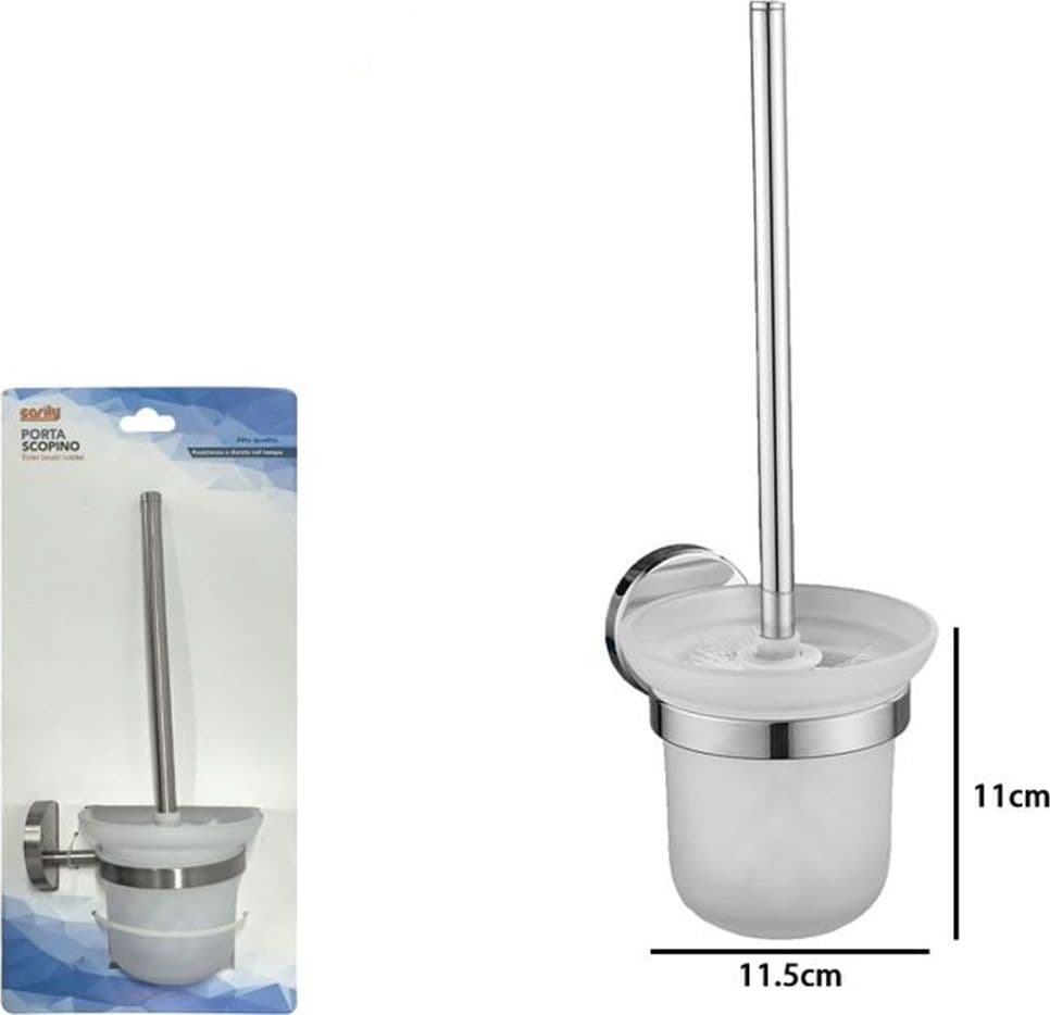 PORTA SCOPINO PER WC IN ACCIAIO SATINATO CON BICCHIERE VETRO SATINATO ARREDO BAGNO 87913 in Scopini e porta scopini Trade Shop italia - Napoli, commercioVirtuoso.it