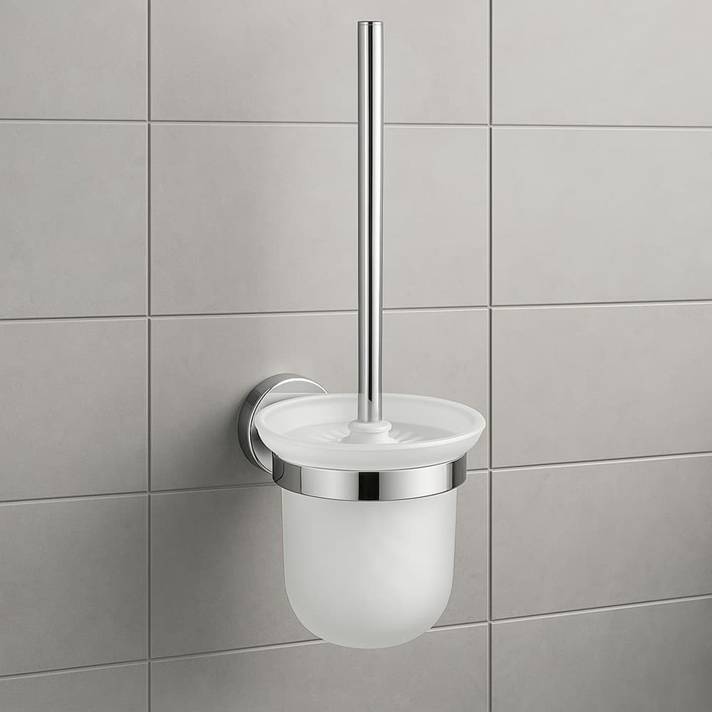 PORTA SCOPINO PER WC IN ACCIAIO SATINATO CON BICCHIERE VETRO SATINATO ARREDO BAGNO 87913 in Scopini e porta scopini Trade Shop italia - Napoli, commercioVirtuoso.it
