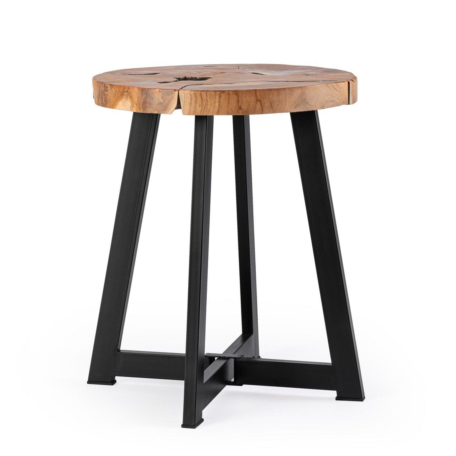 Tavolino "Elwood" gambe in acciaio e piano in radici di teak per arredamento - 6