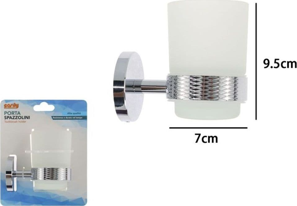 PORTA SPAZZOLINI DA DENTI IN ACCIAIO LUCIDO CON BICCHIERE VETRO SATINATO BAGNO 87917 in Porta spazzolini Trade Shop italia - Napoli, commercioVirtuoso.it