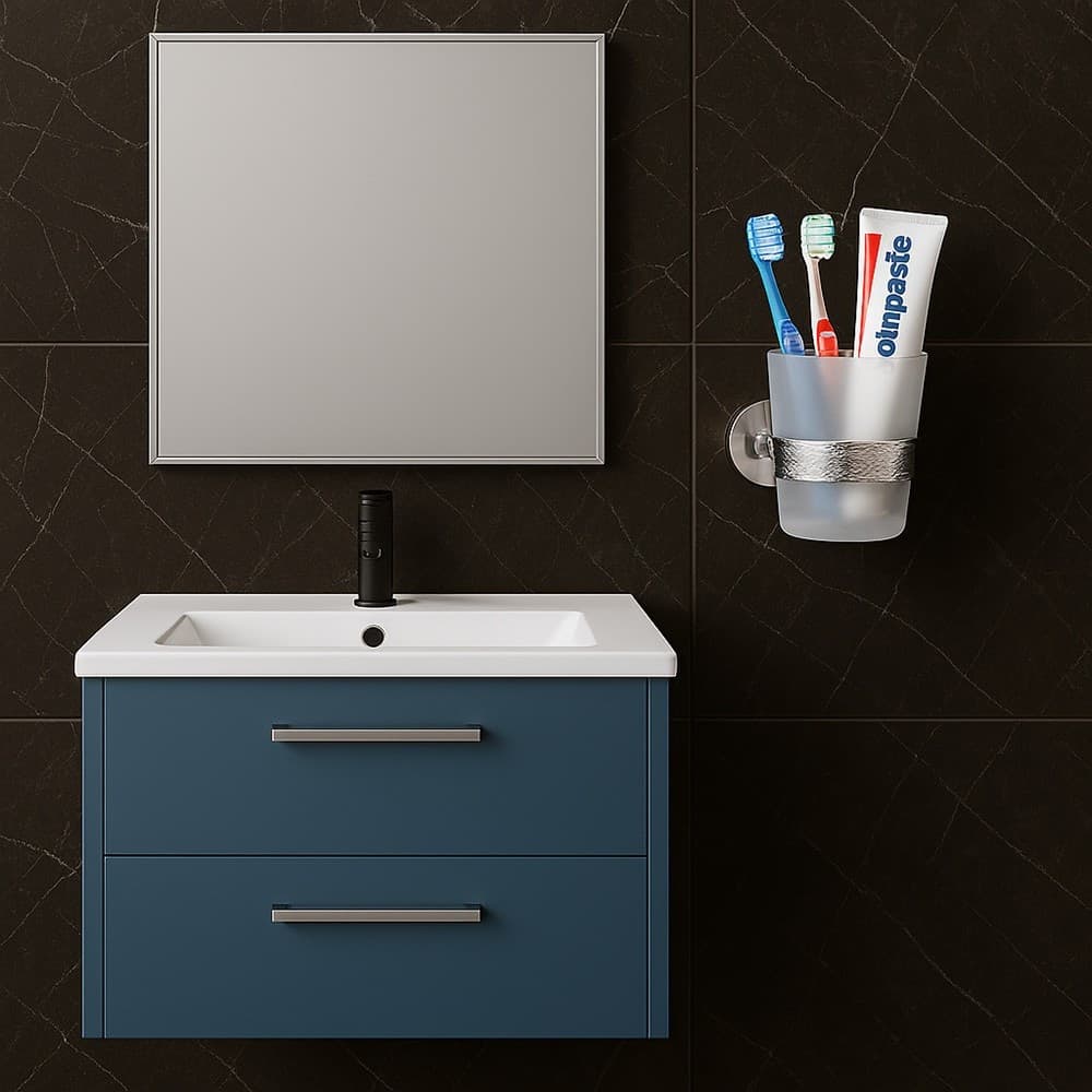 PORTA SPAZZOLINI DA DENTI IN ACCIAIO LUCIDO CON BICCHIERE VETRO SATINATO BAGNO 87917 in Porta spazzolini Trade Shop italia - Napoli, commercioVirtuoso.it