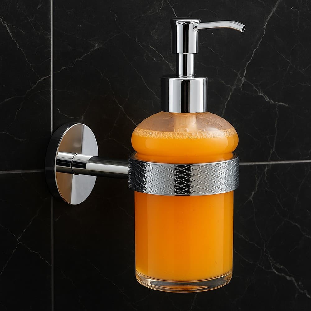 DISPENSER PORTA SAPONE PER SAPONE LIQUIDO IN ACCIAIO VETRO ACCESSORIO ARREDO BAGNO 87918 in Dosatori per sapone liquido Trade Shop italia - Napoli, commercioVirtuoso.it