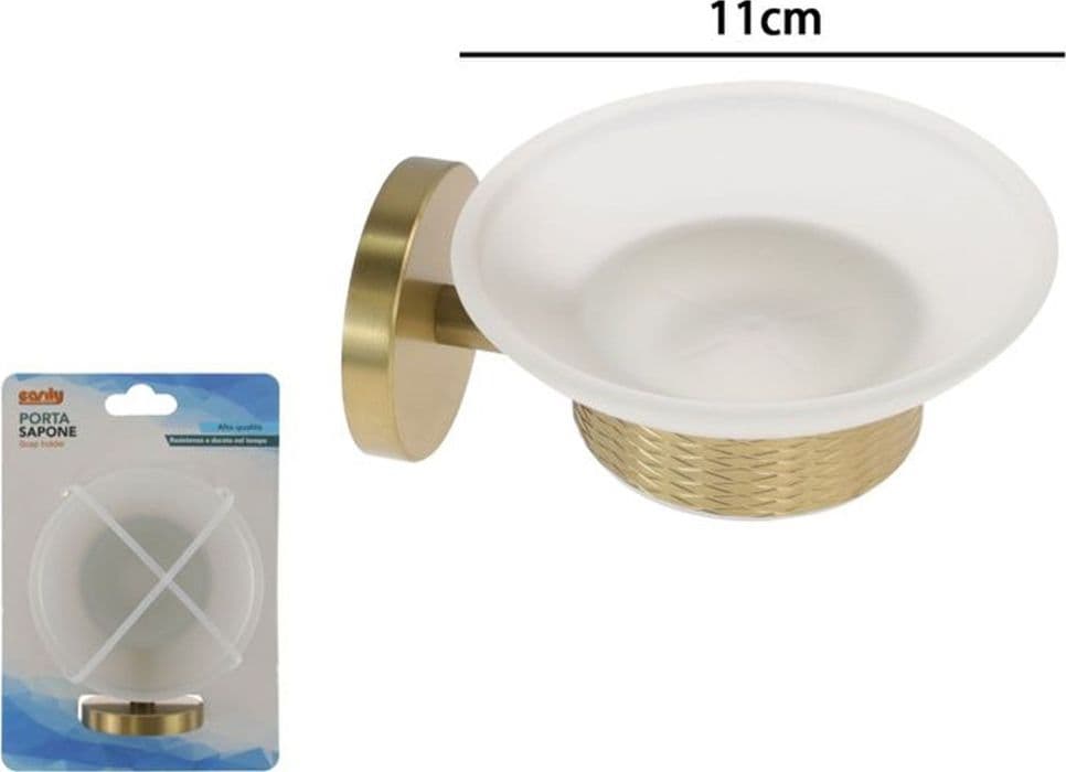 PORTA SAPONE IN ACCIAIO ORO CON PIATTINO VETRO SATINATO ACCESSORIO DA BAGNO 87927 in Portasapone Trade Shop italia - Napoli, commercioVirtuoso.it
