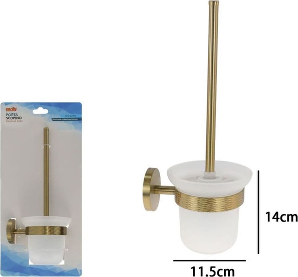 PORTA SCOPINO PER WC IN ACCIAIO ORO CON BICCHIERE VETRO SATINATO ACCESSORIO BAGNO 87935 in Scopini e porta scopini Trade Shop italia - Napoli, commercioVirtuoso.it