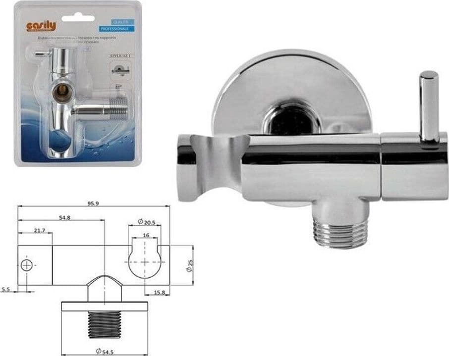 DEVIATORE CON SUPPORTO IN OTTONE PER RUBINETTO ACCESSORIO BAGNO DOCCIA CROMATO TONDO 59505 in Deviatori per vasca da bagno e doccia Trade Shop italia - Napoli, commercioVirtuoso.it