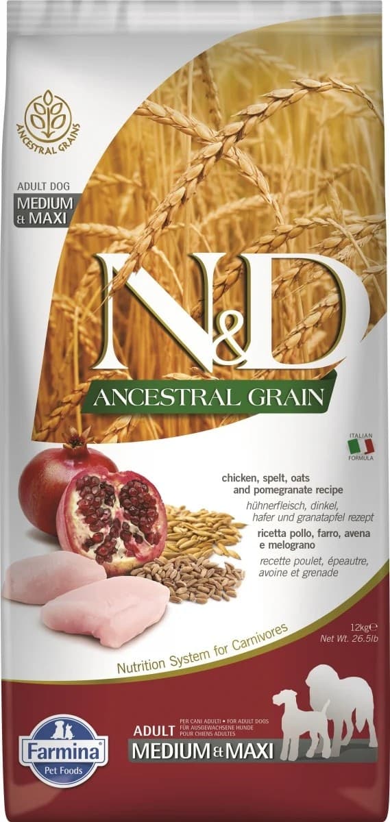 Farmina N&D Ancestral Grain mangime secco Adult Medium Maxi pollo e melograno in Secco 101 Market - Poggibonsi, commercioVirtuoso.it