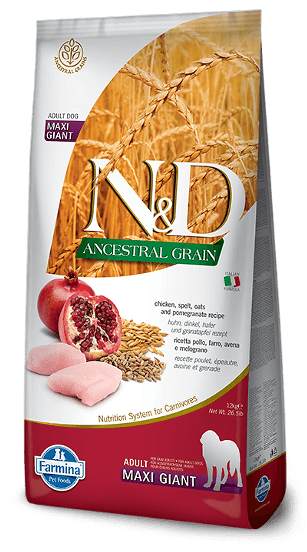 Farmina N&D Ancestral Grain mangime secco Adult Maxi Giant pollo e melograno 12 kg