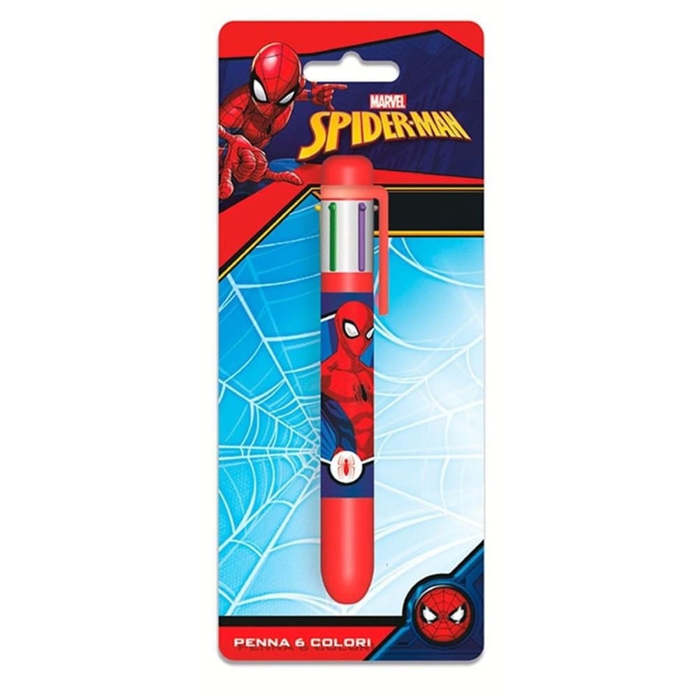 PENNA CON 6 COLORI SPIDERMAN ACCESSORIO SCUOLA REGALO CANCELLERIA BAMBINI 961747 - 2