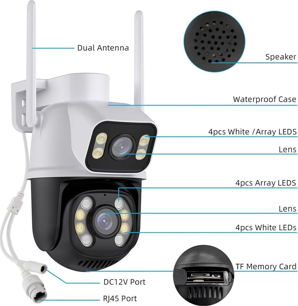 TELECAMERA DI SICUREZZA DUAL LENS DUAL SCREEN WIFI DOPPIA CAMERA IMPERMEABILE SORVEGLIANZA in Dom camera Trade Shop italia - Napoli, commercioVirtuoso.it