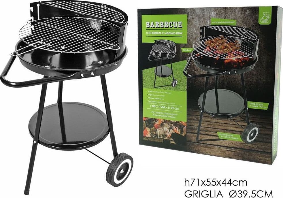 BARBECUE CON RUOTE RIPIANO GRIGLIA TONDA IN ACCIAIO FORNACELLA A CARBONE PER CARNE PESCE in Barbecue a carbone Trade Shop italia - Napoli, commercioVirtuoso.it