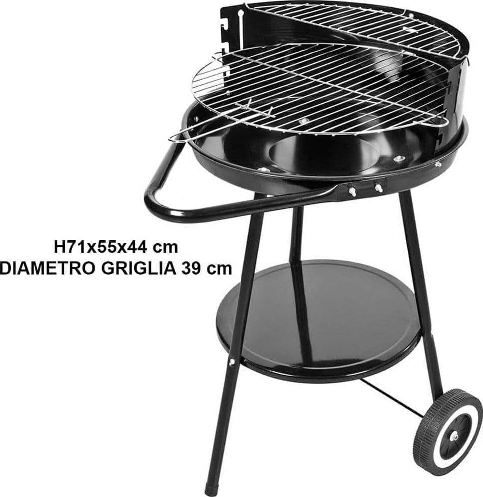BARBECUE CON RUOTE RIPIANO GRIGLIA TONDA IN ACCIAIO FORNACELLA A CARBONE PER CARNE PESCE in Barbecue a carbone Trade Shop italia - Napoli, commercioVirtuoso.it