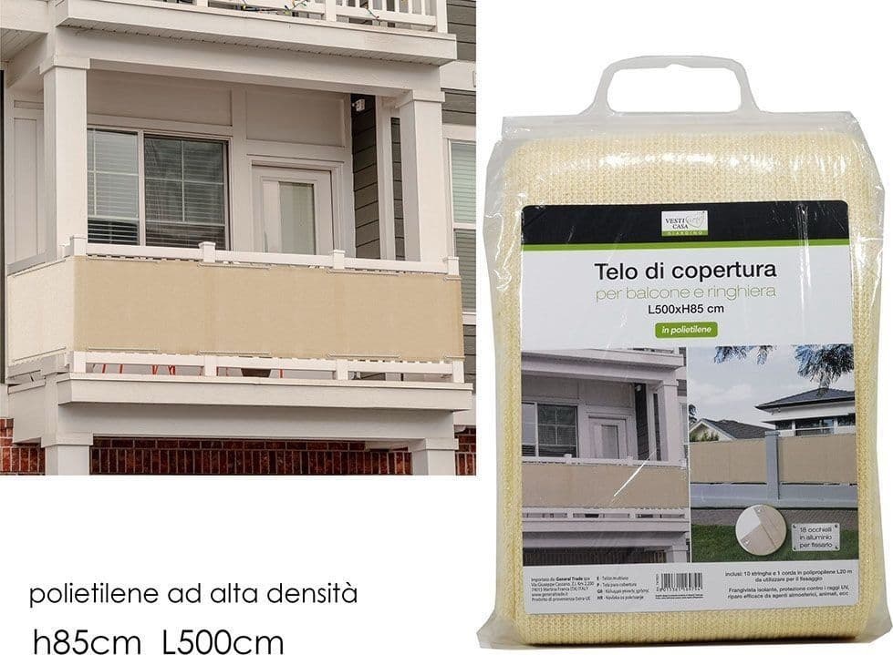 TELO COPERTURA FRANGIVISTA FRANGIVENTO RINGHIERA PROTEZIONE VENTO BALCONE 500X85CM BEIGE in Schermi divisori e protettivi per balconi Trade Shop italia - Napoli, commercioVirtuoso.it