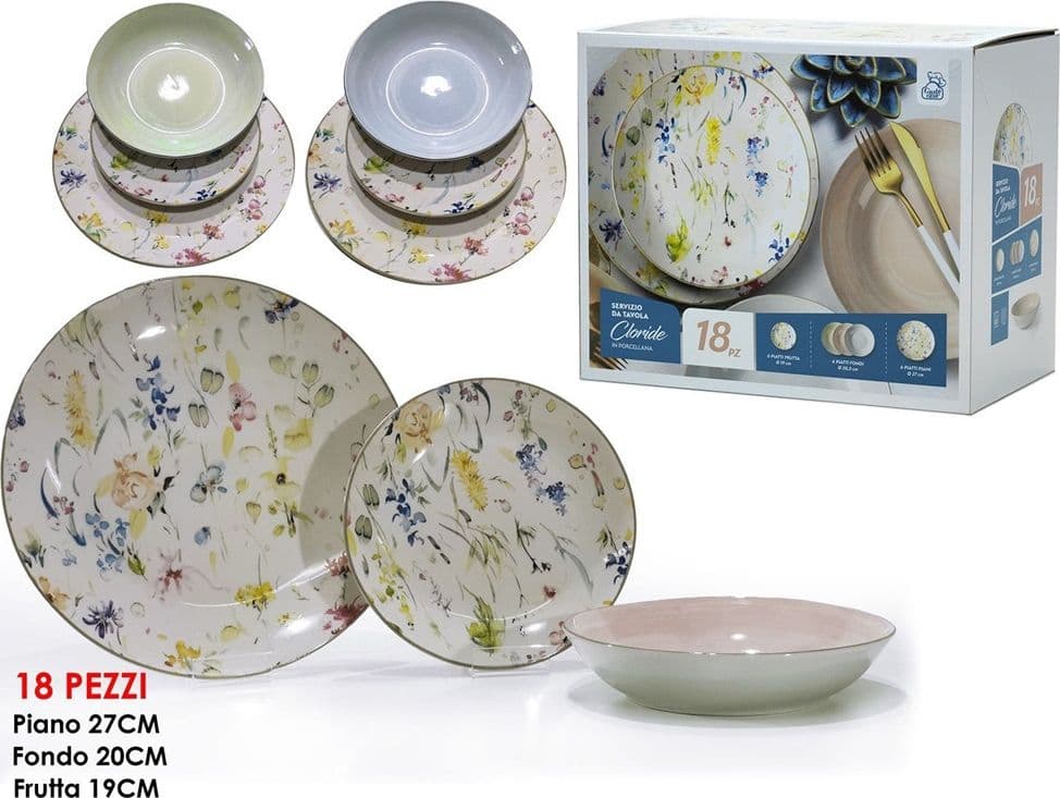 SERVIZIO DA TAVOLA CON PIATTI PIANI FONDI FRUTTA CLORIDE IN PORCELLANA 18 PEZZI CUCINA in Servizi di piatti Trade Shop italia - Napoli, commercioVirtuoso.it