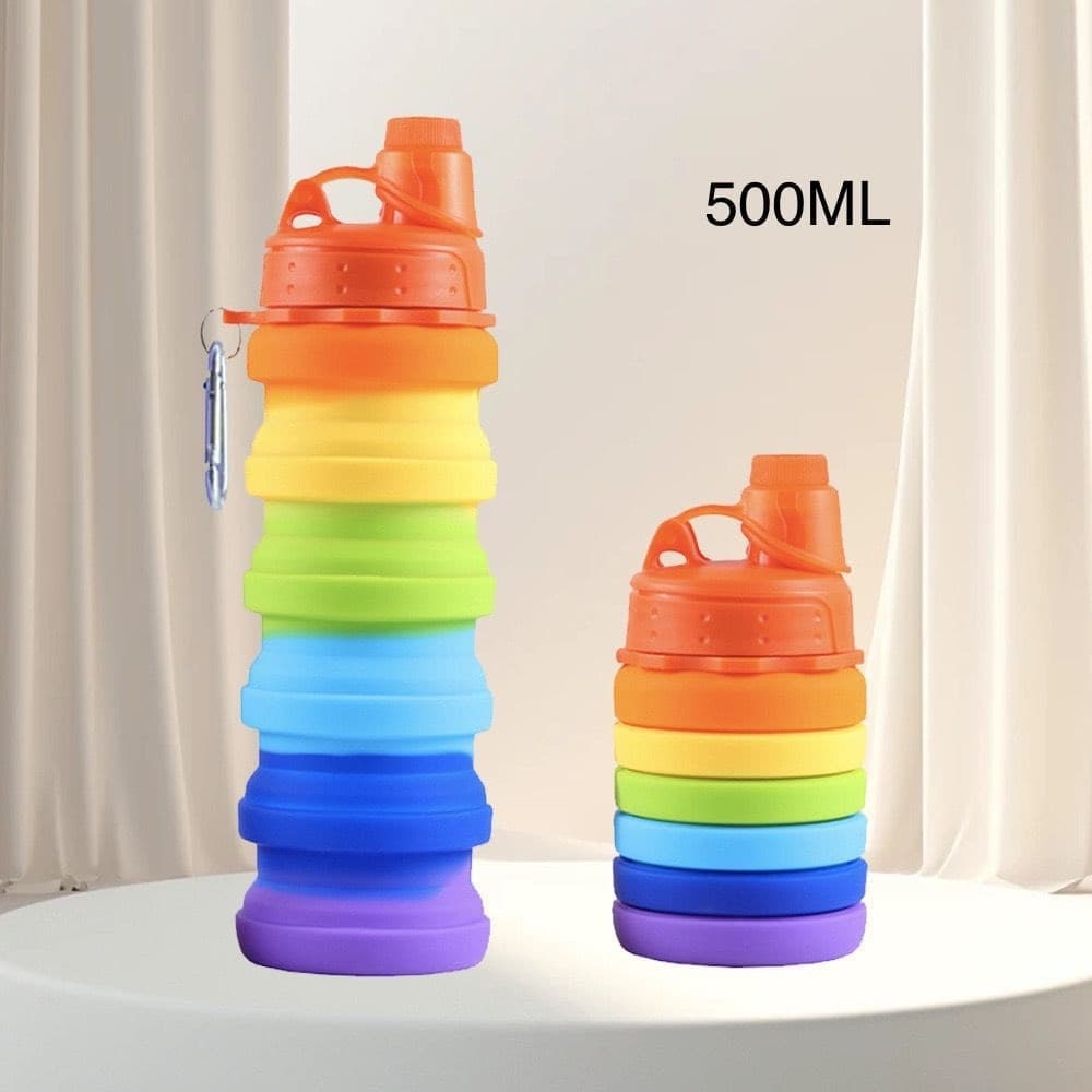 BORRACCIA PIEGHEVOLE ARCOBALENO IN SILICONE PORTATILE PER SCUOLA VIAGGI CAMPEGGIO 500ML in Borracce Trade Shop italia - Napoli, commercioVirtuoso.it