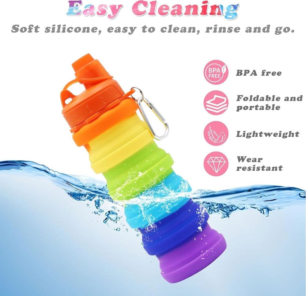 BORRACCIA PIEGHEVOLE ARCOBALENO IN SILICONE PORTATILE PER SCUOLA VIAGGI CAMPEGGIO 500ML in Borracce Trade Shop italia - Napoli, commercioVirtuoso.it