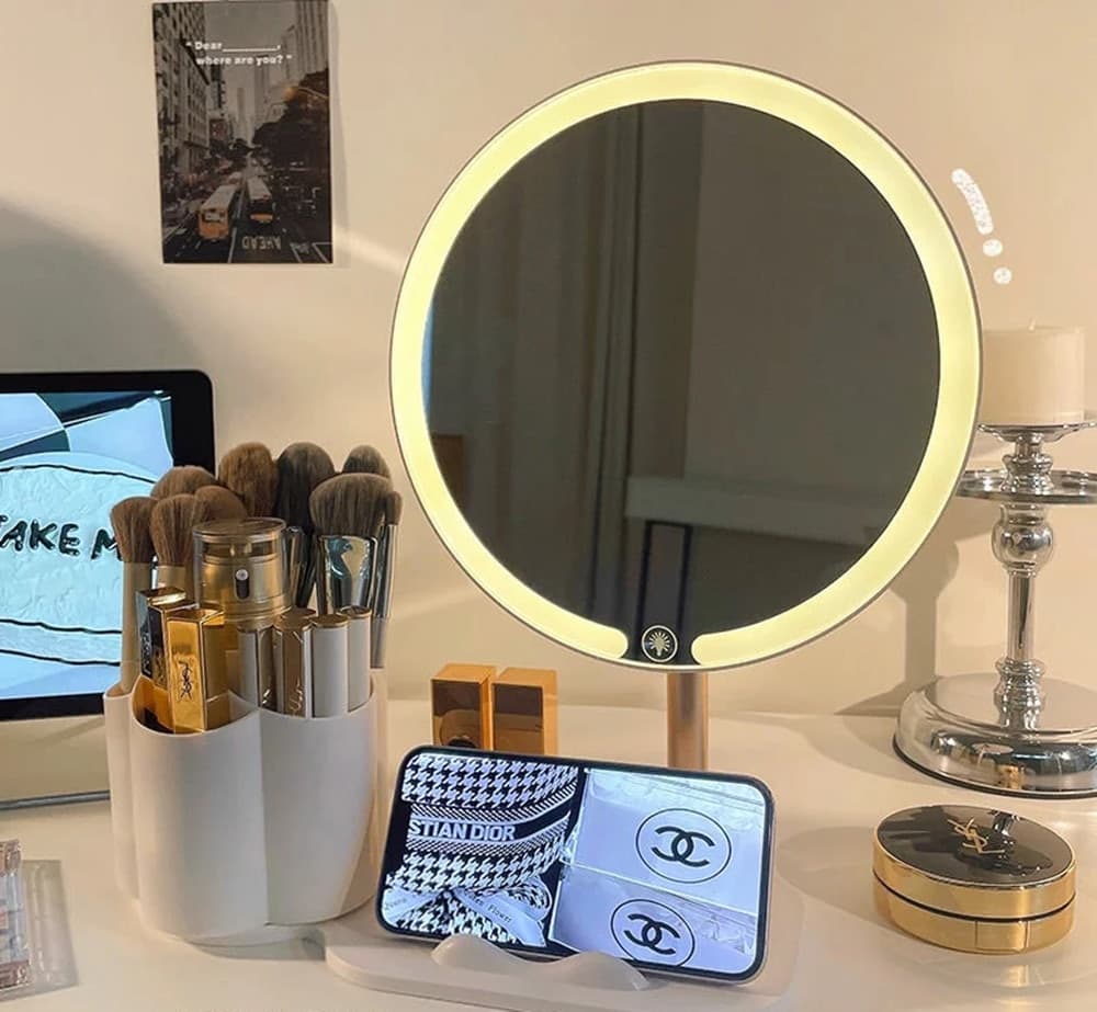 SPECCHIO TRUCCO DA TAVOLO CON LUCE LED CONTENITORE PORTAOGGETTI GIREVOLE PORTACELLULARE in Specchi da tavolo Trade Shop italia - Napoli, commercioVirtuoso.it
