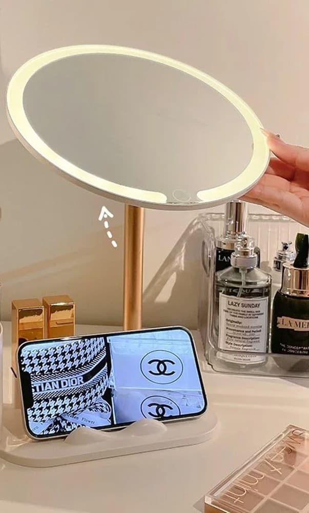 SPECCHIO TRUCCO DA TAVOLO CON LUCE LED CONTENITORE PORTAOGGETTI GIREVOLE PORTACELLULARE in Specchi da tavolo Trade Shop italia - Napoli, commercioVirtuoso.it