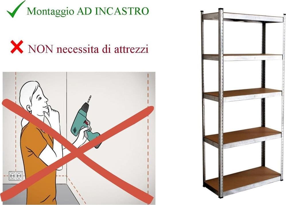 SCAFFALE IN METALLO PER GARAGE SCAFFALATURA ALTA PORTATA 5 RIPIANI REGOLABILI 90X40XH180CM in Scaffalature Trade Shop italia - Napoli, commercioVirtuoso.it