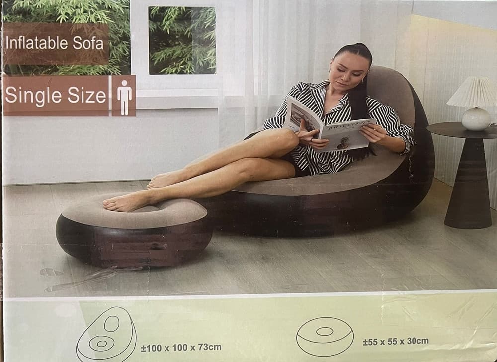 SEDIA GONFIABILE POLTRONA LOUNGE CON SGABELLO PORTATILE PVC FLOCCATO PER CAMPEGGIO in Poltrone relax et chaise longue Trade Shop italia - Napoli, commercioVirtuoso.it