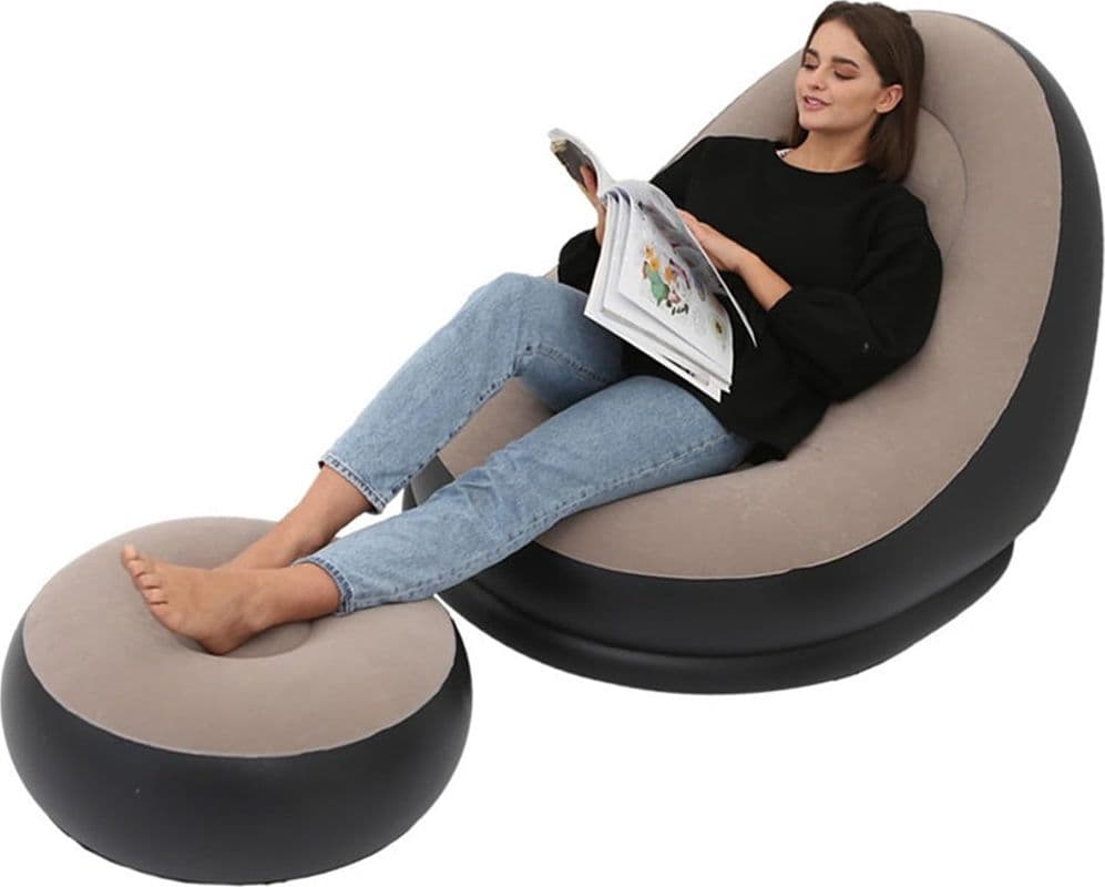 SEDIA GONFIABILE POLTRONA LOUNGE CON SGABELLO PORTATILE PVC FLOCCATO PER CAMPEGGIO in Poltrone relax et chaise longue Trade Shop italia - Napoli, commercioVirtuoso.it