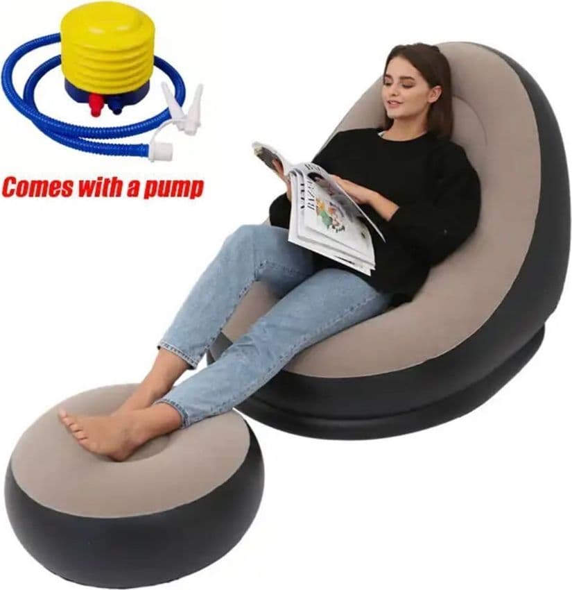 SEDIA GONFIABILE POLTRONA LOUNGE CON SGABELLO PORTATILE PVC FLOCCATO PER CAMPEGGIO in Poltrone relax et chaise longue Trade Shop italia - Napoli, commercioVirtuoso.it