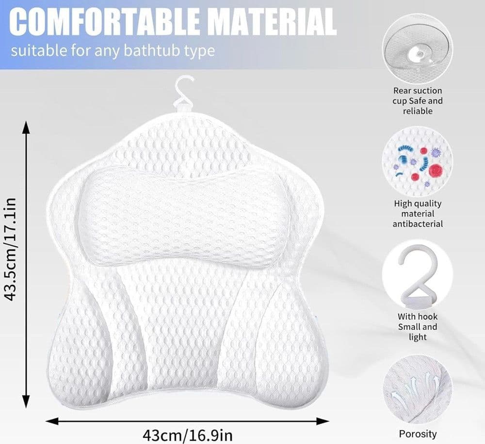 CUSCINO DA BAGNO ERGONOMICO POGGIATESTA PER VASCA 4D MESH SUPPORTO PER TESTA COLLO SCHIENA in Cuscini poggiatesta Trade Shop italia - Napoli, commercioVirtuoso.it