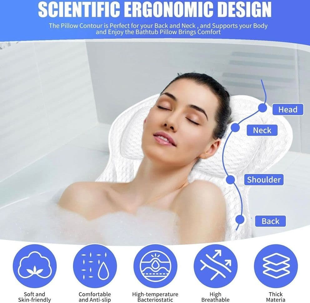 CUSCINO DA BAGNO ERGONOMICO POGGIATESTA PER VASCA 4D MESH SUPPORTO PER TESTA COLLO SCHIENA in Cuscini poggiatesta Trade Shop italia - Napoli, commercioVirtuoso.it