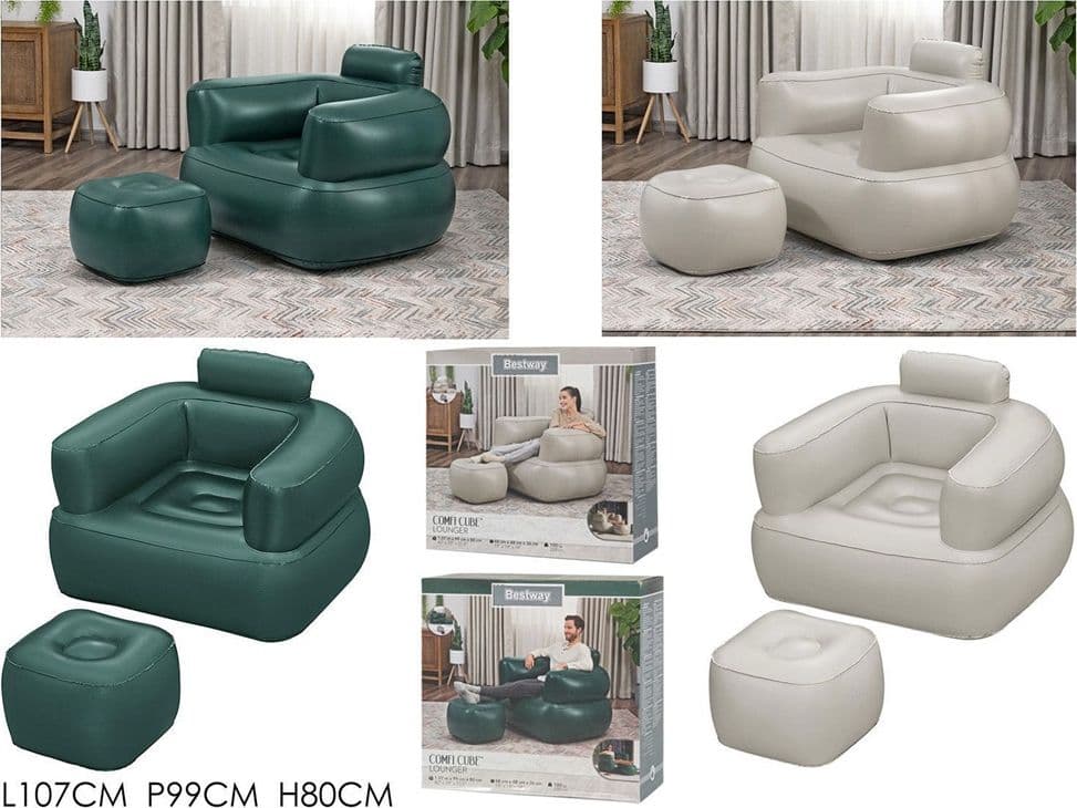 POLTRONA GONFIABILE RELAX COMFORT CON BRACCIOLI POUF POGGIAPIEDI COMFI CUBE 107X99X80CM in Poltrone sacco Trade Shop italia - Napoli, commercioVirtuoso.it