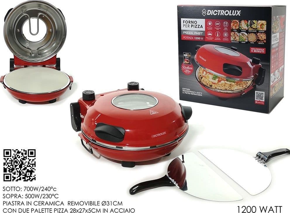 FORNO PER PIZZA 1200W ELETTRICO TERMOSTATO REGOLABILE Φ31CM CON 2 PALE PIZZA IN ACCIAIO in Fornetti elettrici per pizza Trade Shop italia - Napoli, commercioVirtuoso.it