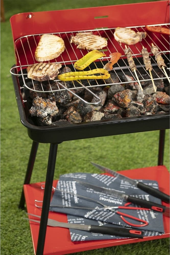 BARBECUE A CARBONELLA CON GRIGLIA REGOLABILE IN ACCIAIO PARAVENTO RIPIANO H82X58X38CM in Barbecue a carbone Trade Shop italia - Napoli, commercioVirtuoso.it