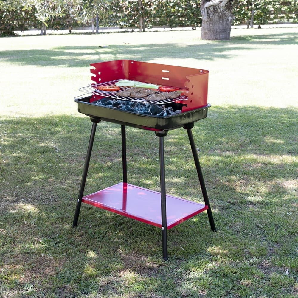 BARBECUE A CARBONELLA CON GRIGLIA REGOLABILE IN ACCIAIO PARAVENTO RIPIANO H82X58X38CM in Barbecue a carbone Trade Shop italia - Napoli, commercioVirtuoso.it