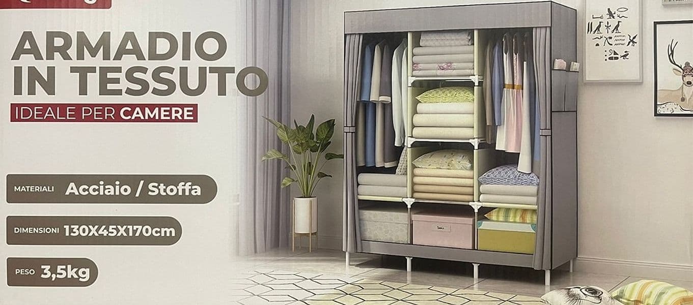 ARMADIO GUARDAROBA APPENDIABITI IN TESSUTO ACCIAIO SMONTABILE ABITI 3 ANTE PER CAMERA in Armadi pieghevoli Trade Shop italia - Napoli, commercioVirtuoso.it