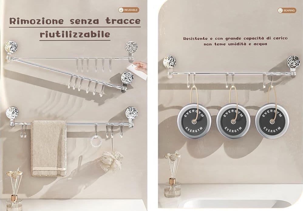 BASTONE TELESCOPICO REGOLABILE 76-135CM A VENTOSA DA PARETE CON GANCI ROTAZIONE A 180° in Bastoni e telai per tende Trade Shop italia - Napoli, commercioVirtuoso.it