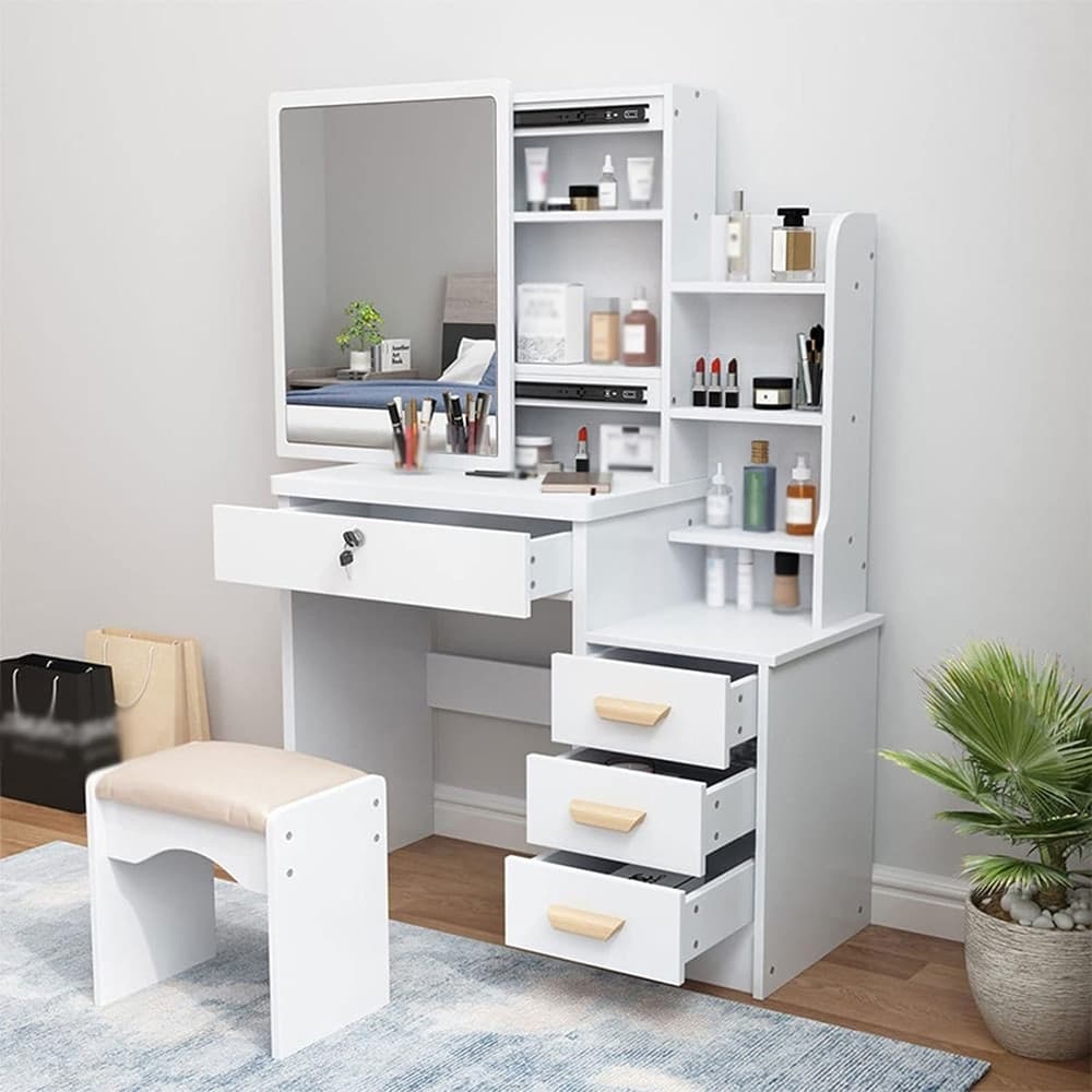 SET TAVOLO DA TOELETTA PER TRUCCO COSMETICI CON SPECCHIO LED MORBIDO SGABELLO CASSETTI in Toelette Trade Shop italia - Napoli, commercioVirtuoso.it