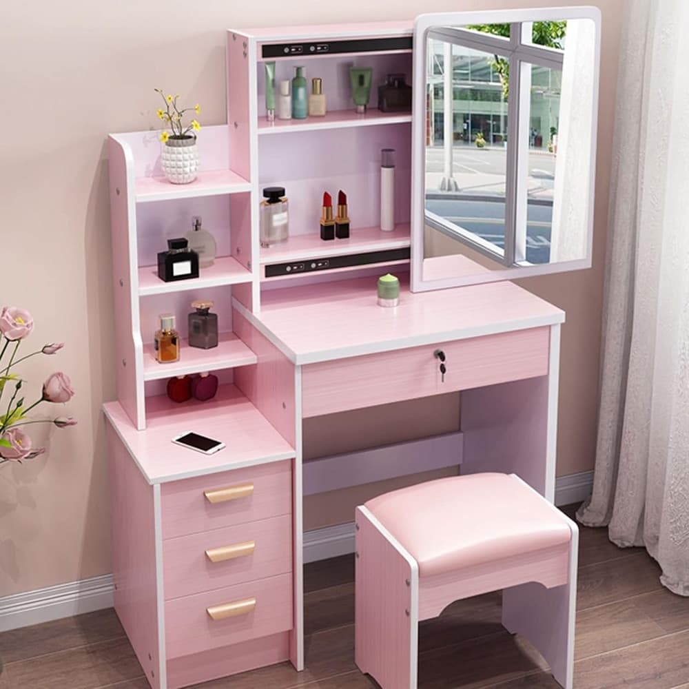 SET TAVOLO DA TOELETTA PER TRUCCO COSMETICI CON SPECCHIO LED MORBIDO SGABELLO CASSETTI in Toelette Trade Shop italia - Napoli, commercioVirtuoso.it